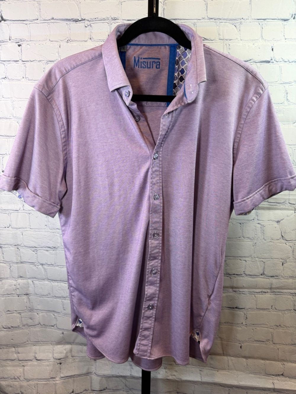 Men’s Purple  Short-Sleeve Button-Down Shirt Misura Sz Large